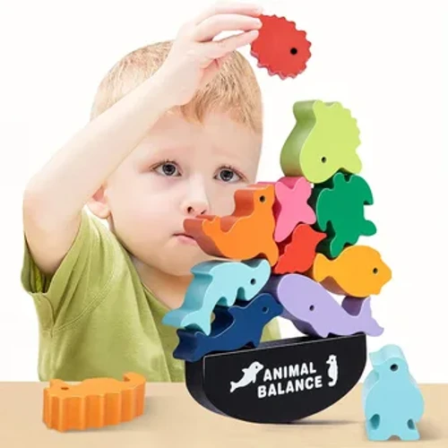 Nā keiki hou Montessori Wooden Animal Balance Blocks Board Games Toy Dinosaur Educational Stacking High Building Block Wood Toy