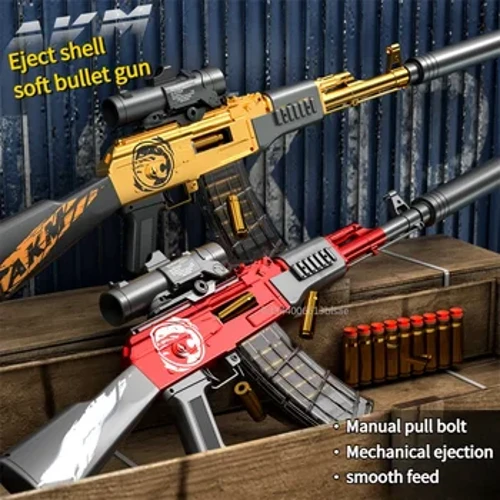 Umkhiqizo Omusha we-AK47 Toy Gun Manual I-AKM Donsa Igobolondo leBolt Ejection Isibhamu Esithambile Sesibhamu Sezingane Ezemidlalo Yangaphandle Yesibhamu Somzali nengane