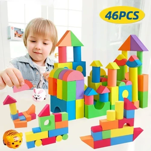 46PCS Lembut EVA Blok Bangunan Mainan Pendidikan untuk Anak-anak Ukuran Besar Warna-warni Stackable Batang Mainan Prasekolah Anak Laki-laki Gadis Hadiah