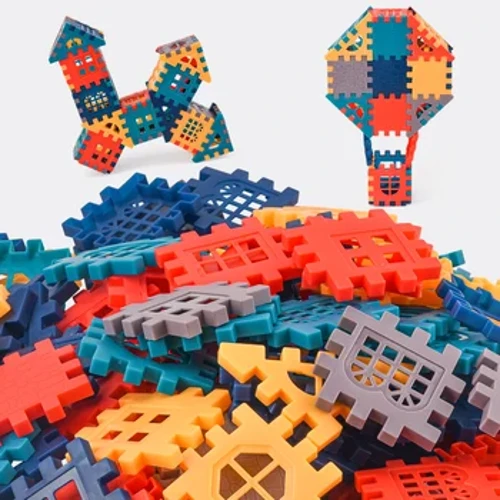 Série colorida Molandi quadrada de blocos de construção de plástico para crianças construírem uma casa com brinquedos DIY
