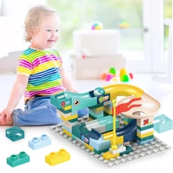 65 Cái/bộ Đá Cẩm Thạch Đua Chạy Khối Tương Thích Duploed Khối Xây Dựng Phễu Nhựa Trượt DIY Lắp Ráp Gạch Cổ Điển Tấm Đế