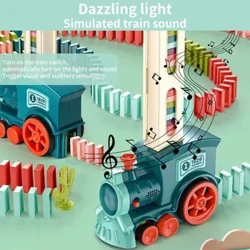 Children's Dominoes Automatic Release Vehicle Electric Small Train Licensing Puzzle Toy