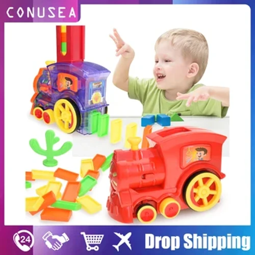 Otroška igrača Domino Train Car Set Zvok Svetloba Samodejno polaganje Domino Brick Pisane Domine Blocks Igra Igrače Set Izobraževalne igrače