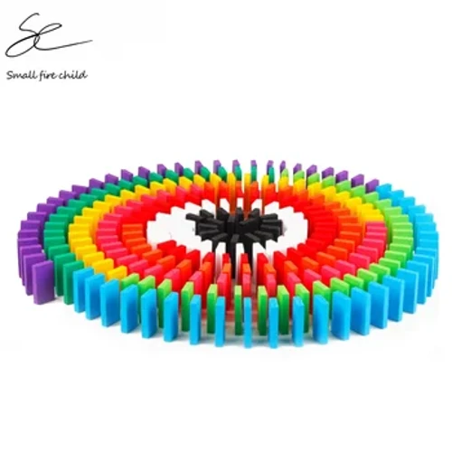 Ume berriak 100pcs Haurrak kolore sorta Ortzadarra Egurrezko Domino Bloke Kitak Goiz distiratsuak Domino jokoak Jostailu hezigarriak opari