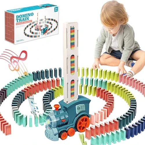 Domino Train Domino Block Set Awtomatikong Lay Block Toy Domino Train Car Set Stacking Game Masaya at Makukulay na Train DIY na Regalo ng Laruan