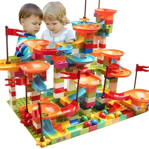 77-308PCS Marble Race Run Bloc Mawr Cydnaws City Building Blocks Funnel Slide Blocks DIY Big Bricks Teganau Ar Gyfer Plant Rhodd