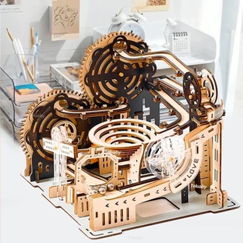 3D Puzzle Kayu Marmer Run Set DIY Merakit Model Mekanik Kit Bangunan Uap Mainan Pendidikan untuk Anak Dewasa Hadiah Ulang Tahun