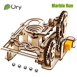 Ury 3D драўляныя галаваломкі Электрычная катапульта Track Device Marble Run Set Механічная мадэль Навуковы лабірынт 5 шароў Зборка Падарунак для дзяцей