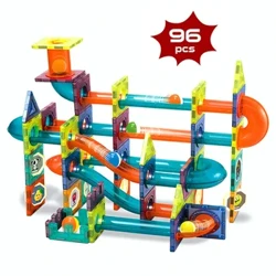 96PCS Konstruktor Magnetik Marmer Balap Run Track Magnet Blok Model Bangunan Batu Bata Mainan Pendidikan untuk Anak Hadiah