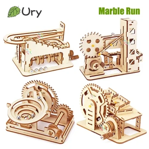 Ury 3D Puzzle Kayu Mini Marmer Run Set DIY Track Mekanik Manual Model Blok Bangunan Kit Perakitan Hadiah Mainan untuk Remaja Dewasa