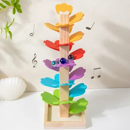 Faarweg Holzbaum Marmer Kugel Run Track Spill Bausteng Montessori Kreativ Witzeg Puzzel Spillsaachen Kaddo fir Kand Kleed