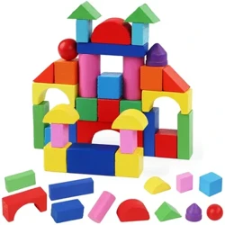 32PCS Vitalu vya Kujenga vya Mbao kwa Watoto Michezo ya Elimu ya Montessori Rangi na Umbo Chezesha Kielimu cha Utambuzi kwa Watoto Vitalu 2CM