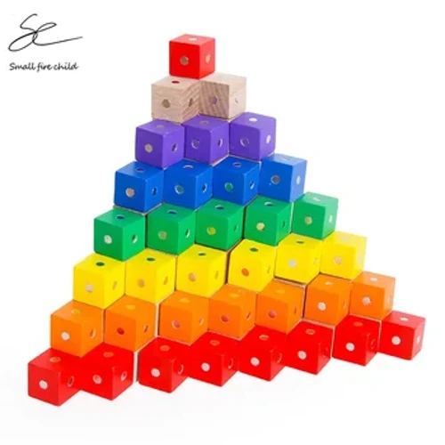 Montessori 2*2*2 Cm Square Cube Rainbow Magnetik Blok Bangunan Assembling Blocks Pendidikan Mainan Kayu untuk Anak-anak