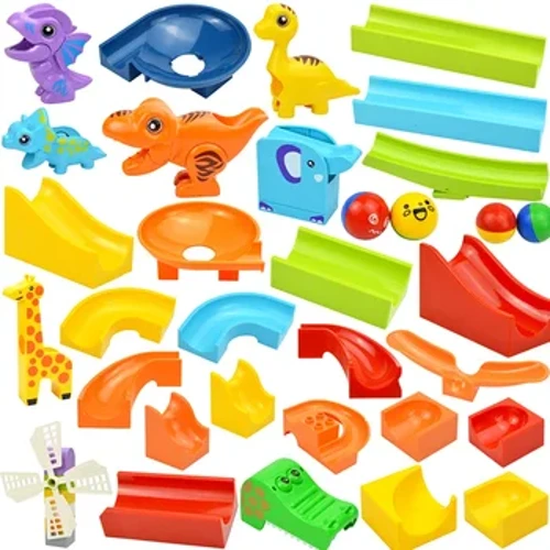 Bruppo di grandi dimensioni Building Marble Race Run Slide Ball Ball Ball Ball Funnel Dinosaur Animal Grande Particella Grande Puplo compatibile PUPLA