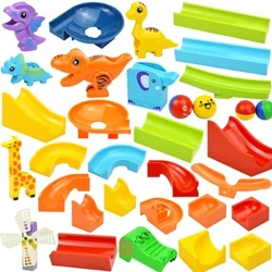Bloc de construcție de dimensiuni mari, cursă de marmură, alergare, pistă de diapozitiv, labirint, bilă, pâlnie, dinozaur, animal, particule mari, cărămidă, jucărie compatibilă cu Duploes