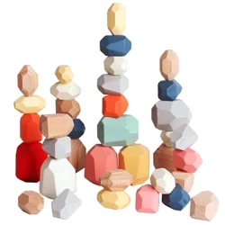 Hëlzent Sortéieren Stacking Fielsen Steng Sensoresch Puppelcher Spillsaachen Montessori Spillsaachen Léieren Bausteng Spill fir Kanner Gebuertsdagscadeauen