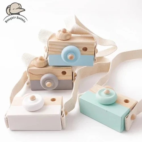 Drvena modna kamera Igračke za bebe privjesak za bebe blok Montessori igračke za djecu Drvene DIY poklone za dojenje Igračke na otvorenom