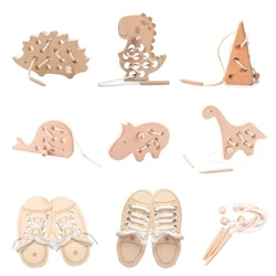 Drvene Montessori igračke za bebe Životinje jež daska za uvlačenje navoja Dječja drvena obrazovna igračka od bukve Kološke s perlama Puzzle igračke