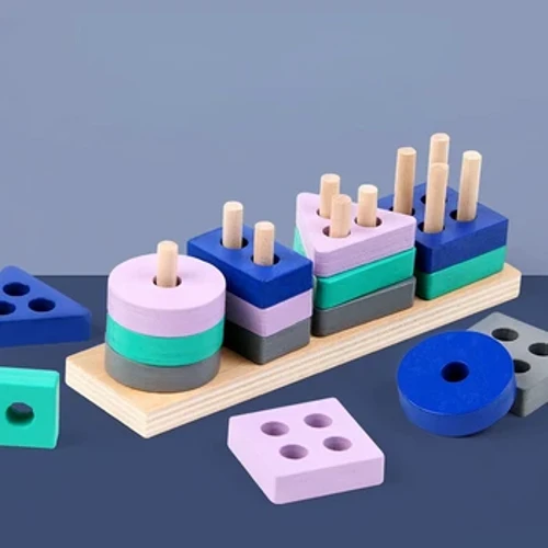 Tegan Mini Montessori Blociau Adeiladu Pren Teganau Addysgol Macarone Lliw Lliw Siâp Cyfateb Teganau Pos Ar Gyfer Bechgyn Merched