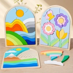 Blocuri de curcubeu din lemn Puzzle Curcubeu Puzzle neregulat Forma și culoare Jucării cognitive Jucării puzzle educaționale timpurii