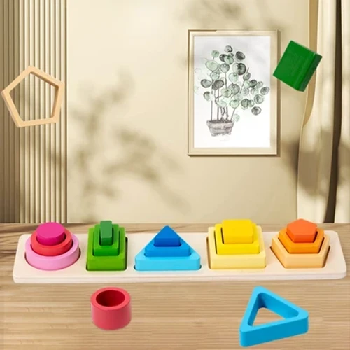 Mediniai geometriniai sukrauti stulpeliai Forma Spalvų rūšiavimas Atitikimo galvosūkiai Statybiniai blokai Žaislų krovimas Vaikams Montessori Dovanos