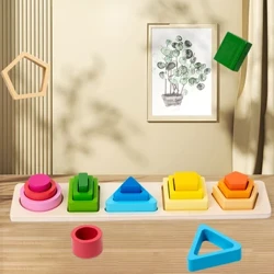 Puiset geometriset pinotut pylväät Muoto Värilajittelu Vastaavat palapelit Rakennuspalikat Pinottavat lelut Lapset Montessori Lahjat