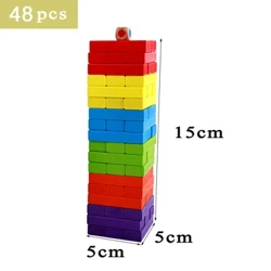 48pcs New Educational hëlzent Montessori Spillsaach Bausteng Spillsaachen Gehir Spill Kanner Party Gläichgewiicht Spiller hëlzent Domino Block Kanner