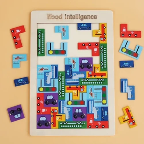 1PC Treblokkpuslespill Allsidig Animal Intelligence Block Puslespill Trafikk 3D Puslespill Board Barnas Utdanning Puslespill Leker