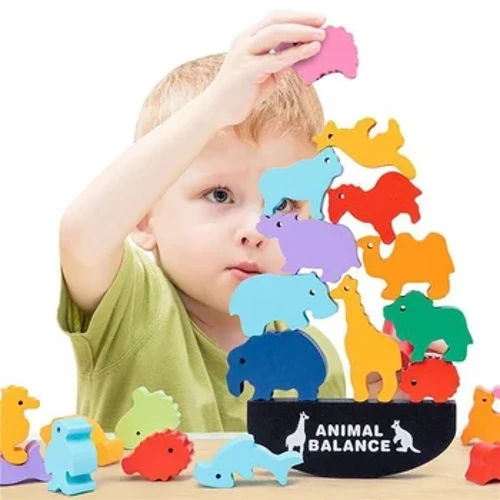 Bolalar uchun yog'och muvozanat bloklari o'yinchoqlari Hayvon dinozavrlarini qurish yuqori stol o'yinlari yog'och Montessori o'yinchoqlari o'g'il bolalar uchun sovg'a