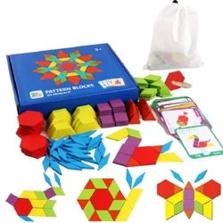 155-teiliges Holzmusterblock-Set, geometrisches Formpuzzle, Kindergarten, klassisches pädagogisches Montessori-Tangram-Spielzeug für Kinder