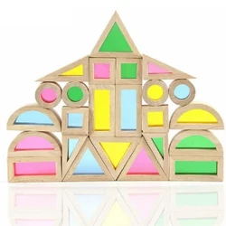 Kid Montessori Mbao Toy Rainbow Stacking Acrylic Block Colorful Jifunze Vifaa vya Kujenga Kielimu vya Kujenga Vilivyowekwa Kwa Umri 2+