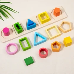 Montessori Egurrezko Sailkatzeko Jostailuak pilatzeko Eraikuntza-bloke geometrikoak Jostailu hezigarriak Kolore formaren aitorpena Puzzle Gabonetako Opari