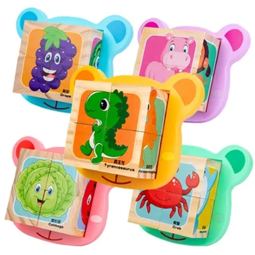 Ξύλινο παζλ Cube Montessori Animals Dinosaur Interactive Building Blocks Αστεία πρώιμη εκπαίδευση Διαφωτισμός Παιχνίδι Παιδιά