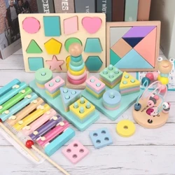 Hot Kids Montessori Đồ Chơi Gỗ Macaron Khối Đồ Chơi Học Tập Cho Bé Nhạc Lục Lạc Đồ Họa Nhiều Màu Sắc Khối Gỗ Đồ Chơi Giáo Dục
