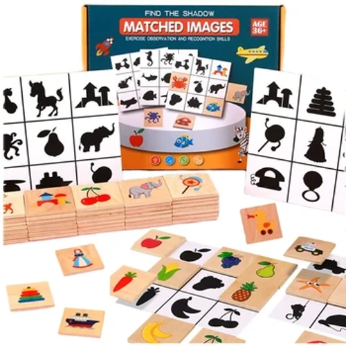 Мантэсоры Shape Matching Настольная гульня Find Shadow Matching Images Жывёлы Садавіна Блокі Пазлы Развіваючыя цацкі для дзяцей Драўляныя