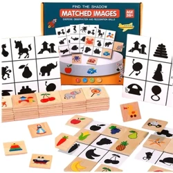 Montessori Shape Matching Board Game Maghanap ng Shadow Matched Images Animal Fruit Blocks Puzzle Mga Laruang Pang-edukasyon Para sa mga Bata Wooden