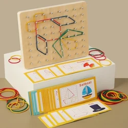 I-Kid Geoboard Wooden Montessori Education Block Manipulative Geometric Pegboard Hand-On Ability Puzzle Toy Sensory