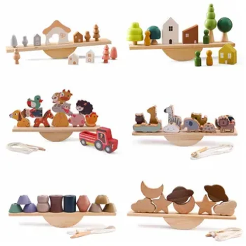 Hëlzent Baby Déieren Balance Board Threading Spillsaachen Holz Wipp Stack Spillsaachen Blocks Brietspiller Montessori Educational Baby Kaddoe