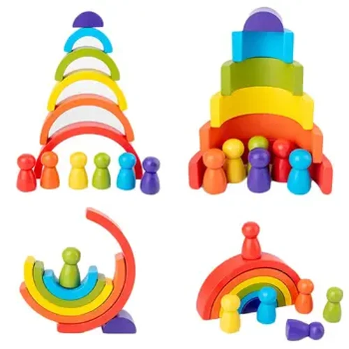 DIY mga bata na gawa sa kahoy na bahaghari na laruang malikhaing kahoy na bahaghari na nakasalansan na mga bloke ng balanse laruang sanggol Montessori na mga laruang pang-edukasyon para sa mga bata