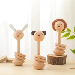 1 stk Baby Rangler Legetøj Bøg Træ Dyre Rangler Musik Håndklokker Legetøj Newbron Montessori Pædagogisk Mobil Rangle Blokke Legetøj