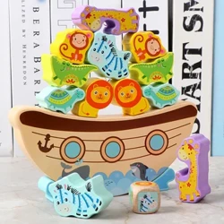 Montessori Animal Stack Balance Game Wooden Marine Life Raming Dice Stading Building Build Buildan