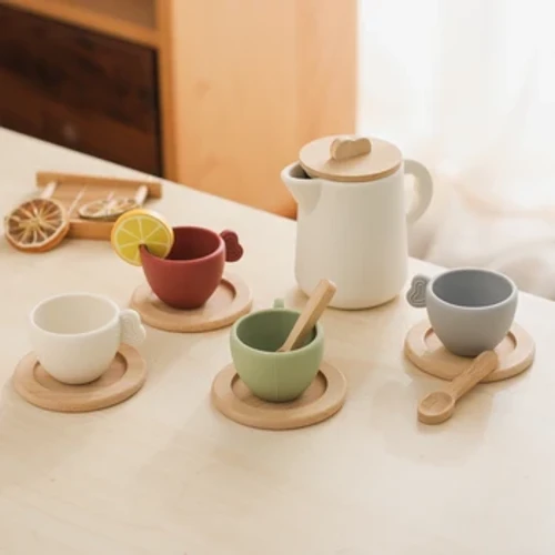 Trẻ Em Bằng Gỗ Bộ Trà Chiều Montessori Đồ Chơi Trẻ Em Nhà Chơi Nhà Bếp Giáo Dục Trẻ Em Đồ Chơi Học Tập Khối Bé Quà Tặng
