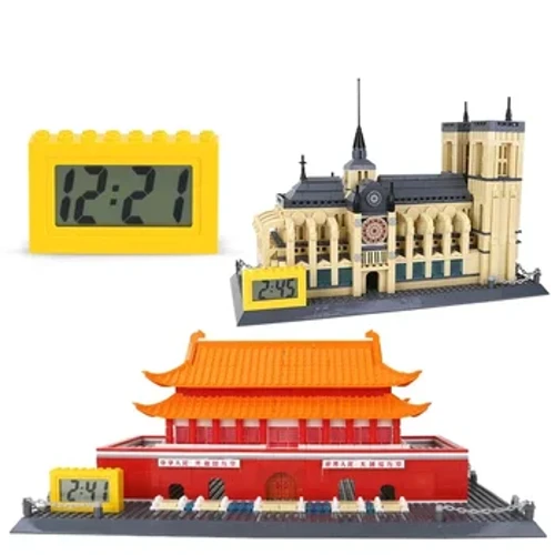 MOC Mud Building Block Amser Cloc Electronig Adeiladu Creadigol Brics Bach Cloc Larwm Teganau Anrhegion Pen-blwydd i Kid Leduo