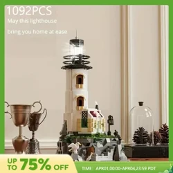 1092PCS Sea Island Electric Lighthouse Building Blocks of Fisherman's Hut Light House Assembly Model Imodeli Yokuhlobisa Izingane Izipho
