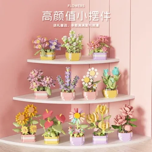 Gulli sukkulentlar qurilish bloklari abadiy gul Bonsai daraxti bog'lari romantik g'ishtlar DIY yirtqichlardan yasalgan o'simliklar modeli bolalar to'plamlari o'yinchoqlar