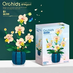 Blociau Adeiladu Blodau Tegeirian Bouquet Blociau Blodau Bonsai Planhigion Model Brics Rhamantaidd DIY Addurno Cartref Tegan i Blant Anrheg