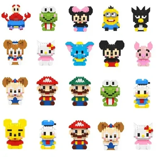 Bréagáin Bloc Tógála Cartúin Disney Mini Stitzer, Mario, SpongeBob Doll Microparticle Building Modúl Bréagáin Puzal Leanaí