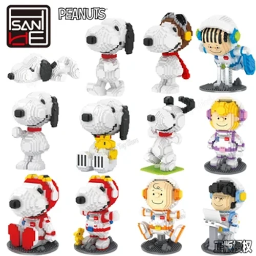 NAUJOS HSANHE Snoopy Anime veiksmo figūrėlės Kawaii statybiniai blokai Micro Daimond plytos „pasidaryk pats“ Surinkite žaislus vaikams Dovanos