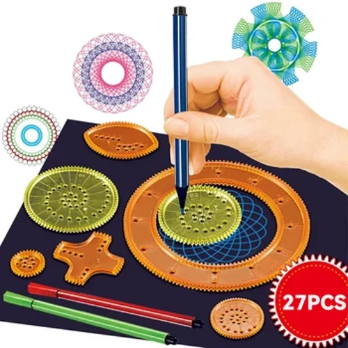 Jucării Montessori 27 buc. Set de jucării pentru desen cu spirograf, roți cu roți de blocare, roți cu stilouri, pictură în spirală, jucărie cu riglă geometrică