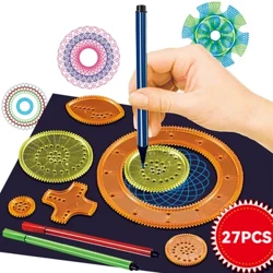 Montessori Oyuncaklar 27 Adet Spirograph Çizim oyuncak seti Birbirine Dişliler Kalemler ile Tekerlekler Spiral Tasarım Boyama Geometrik Cetvel Oyuncak